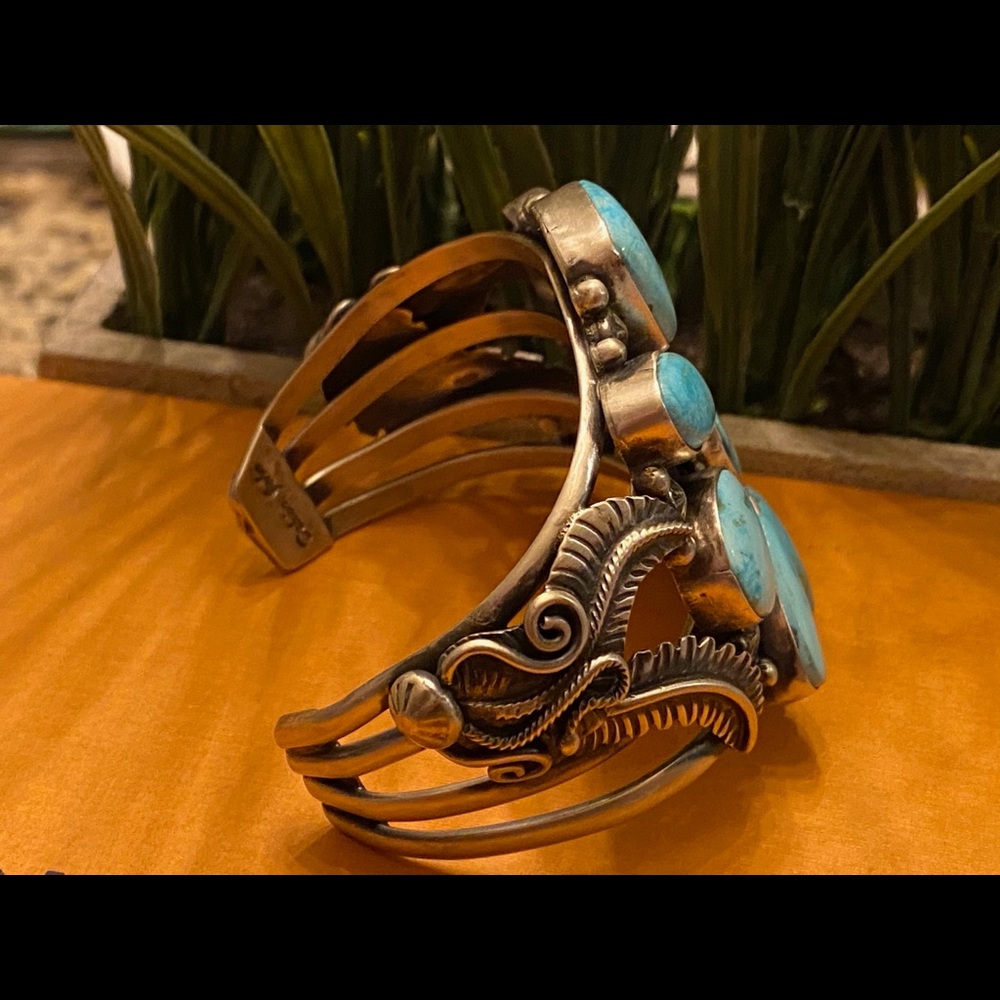 HOST PICK!✨Navajo Naitive American Sterling Silver Turquoise Cuff by Delvin John - Picture 12 of 12